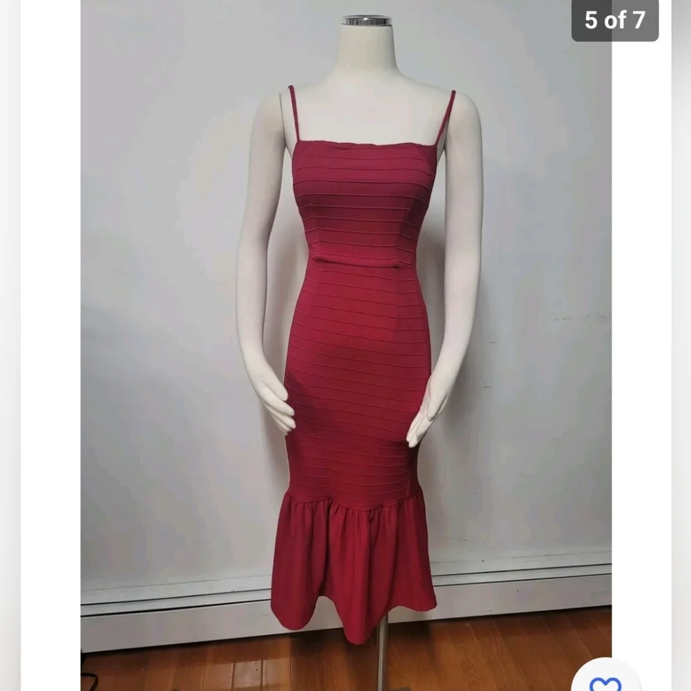 Anthropologie  Square Neck Slim Midi Dress Size Xs - Picture 5 of 7